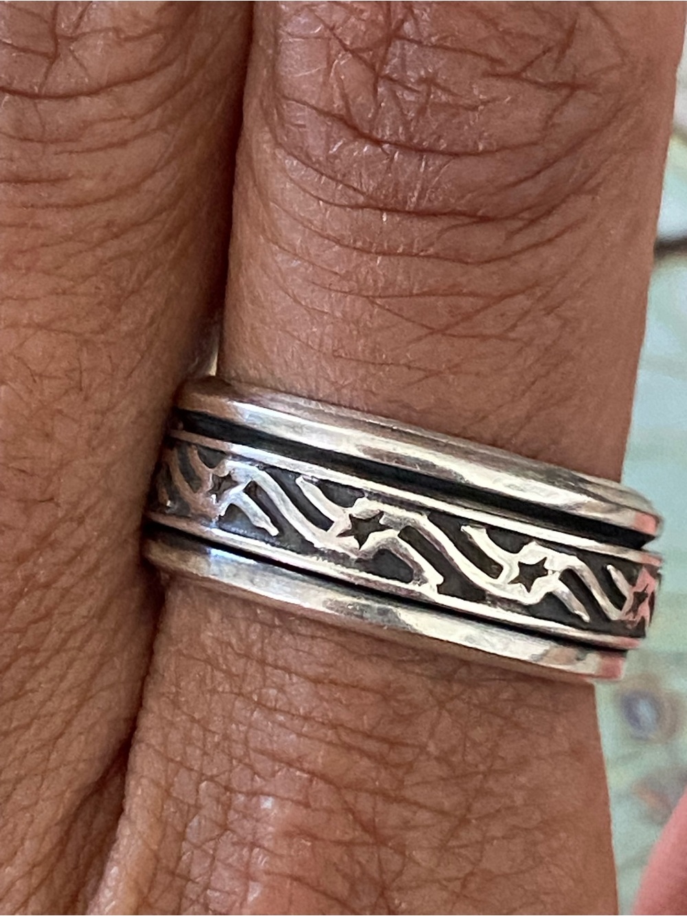 Sterling Silver 925 Star & Vine Men's Spinner Ring - Silver